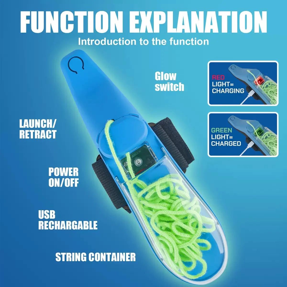 Auto Retract Spider Silk Wrist Launcher, Luminous String Shooter USB Charging Cosplay Toy
