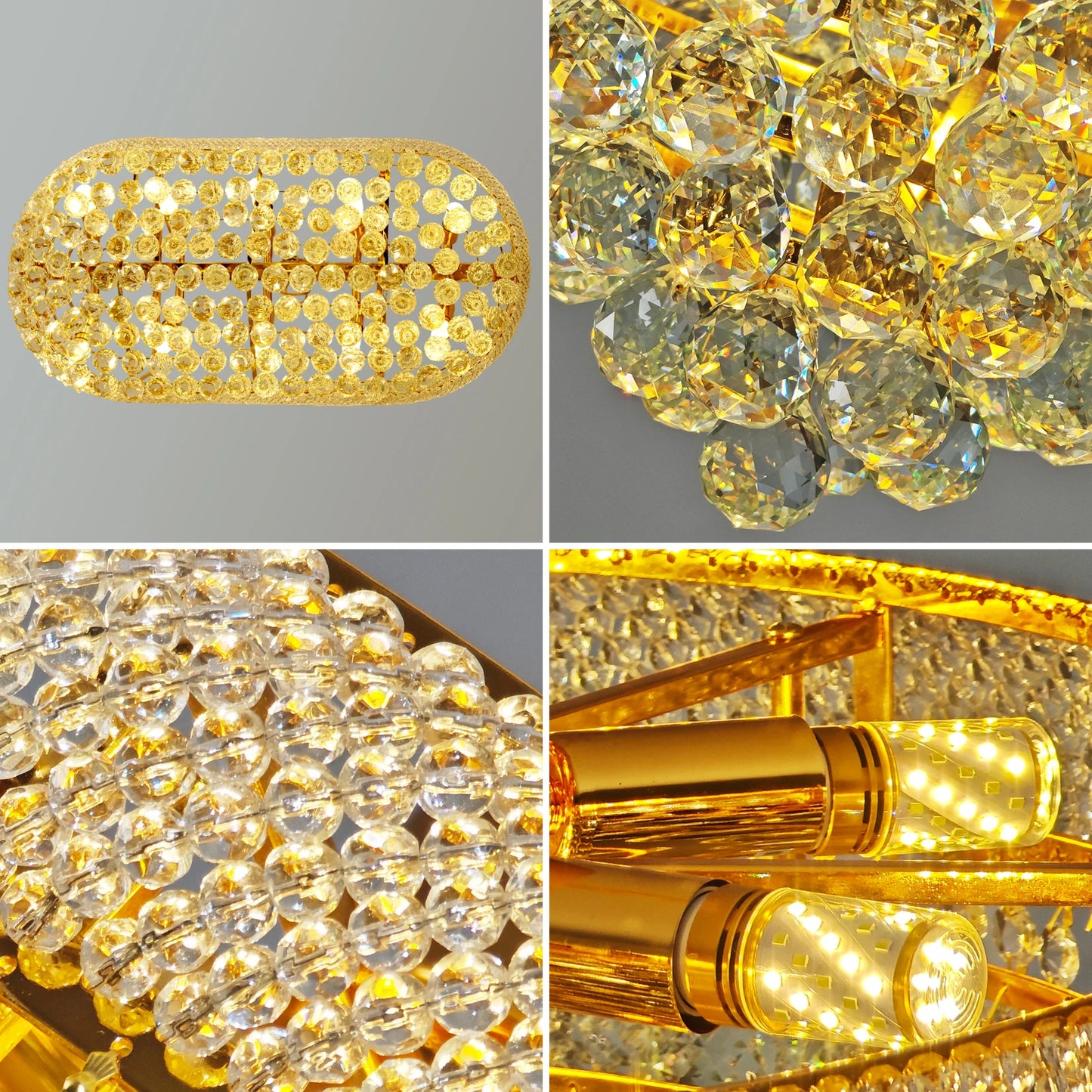 Luxury Ceiling Light: Empire Gold Ceiling Light Fixtures 10 Lights Rectangular Crystals Chandelier Over Long Dining Table, for Kitchen Islands, 3 Colors Temperature