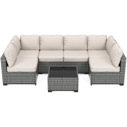7-Piece Modular Outdoor Furniture Set, PE Rattan Wicker Sectional Modular Conversation Sofa Set, Perfect For Garden Balcony