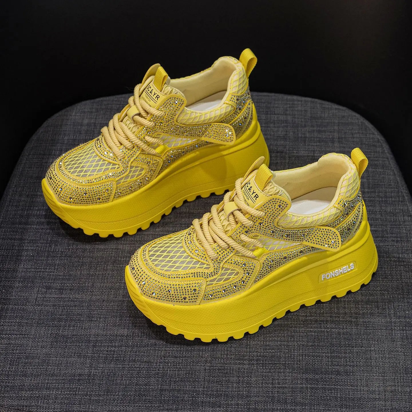 GKTINOO Hollow Sandals Rhinestones Fashion Lightweight Luxury Women Chunky Sneakers Female Summer Height Increasing Ladies Shoes