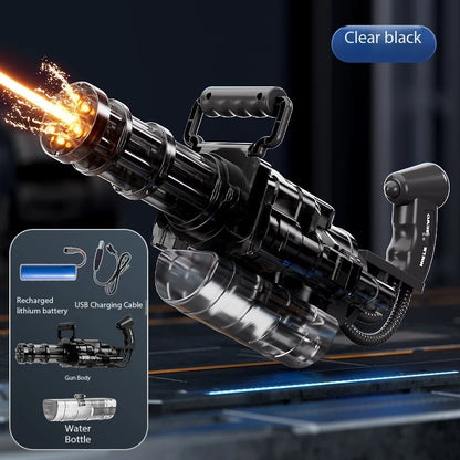 Gatling Rotating Electric Water Gun with Light-Up High Speed Continuous Shooting Powerful Water Blaster Summer Outdoor Beach Toy