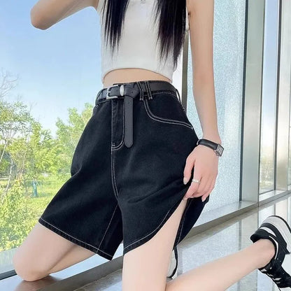 Summer Lady High Waist Casual Short Jeans Girls Classic Fashion Thin Straight Leg Pants Women Korean Solid Denim Shorts