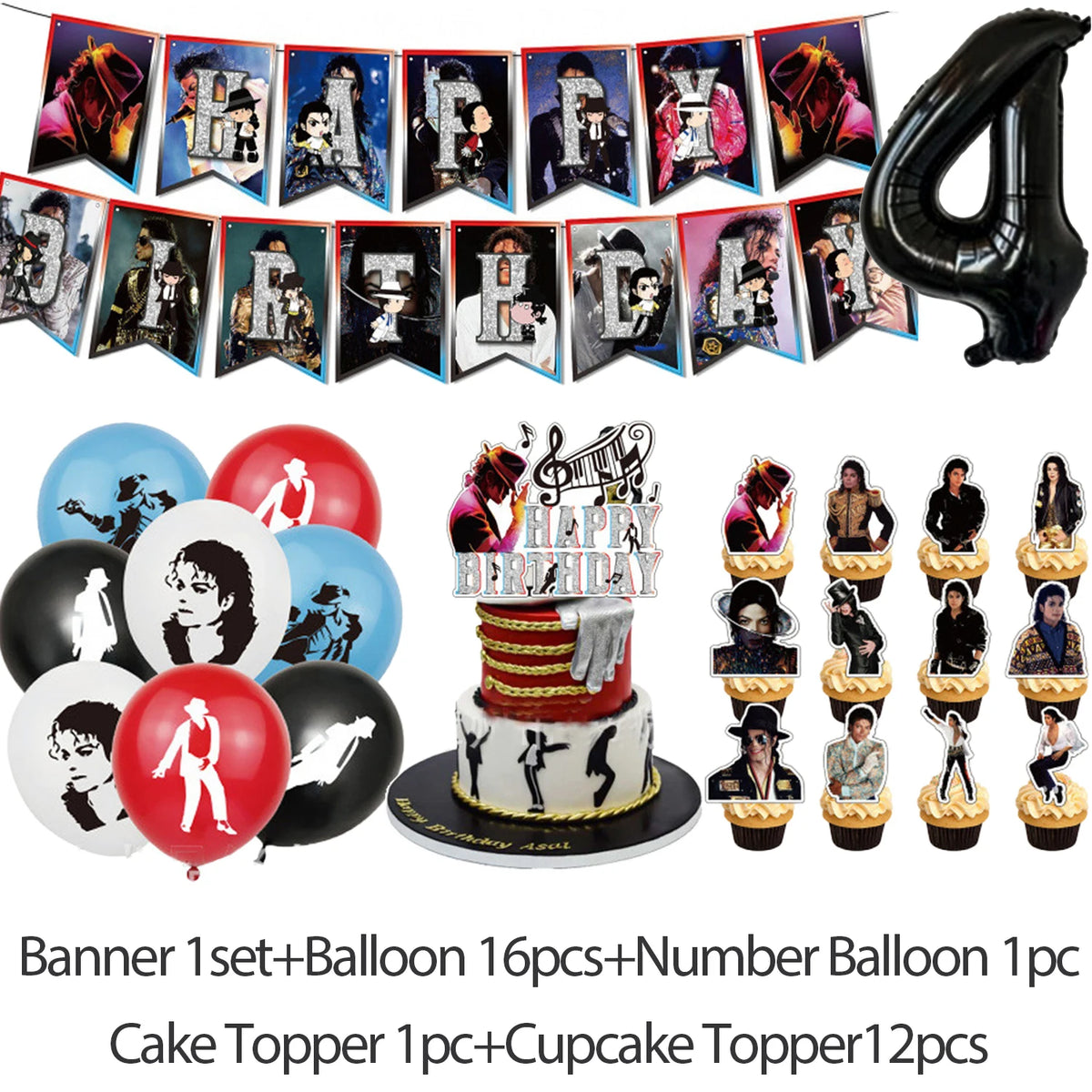 Michael Jacksons Birthday Party Decorations Fans Party Supplies Cake Topper Balloons Background Photo Studio Photography Props