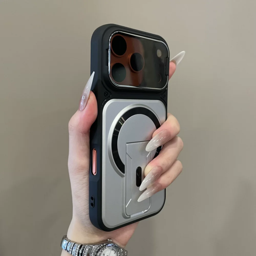 Matte Armor Fold Stand Magnetic Case for iPhone 17 16 15 14 Plus 13 12 11 Pro Max For Magsafe Camera Holder Lens Protect Cover