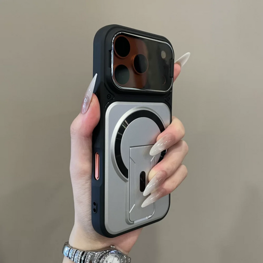 Matte Armor Fold Stand Magnetic Case for iPhone 17 16 15 14 Plus 13 12 11 Pro Max For Magsafe Camera Holder Lens Protect Cover