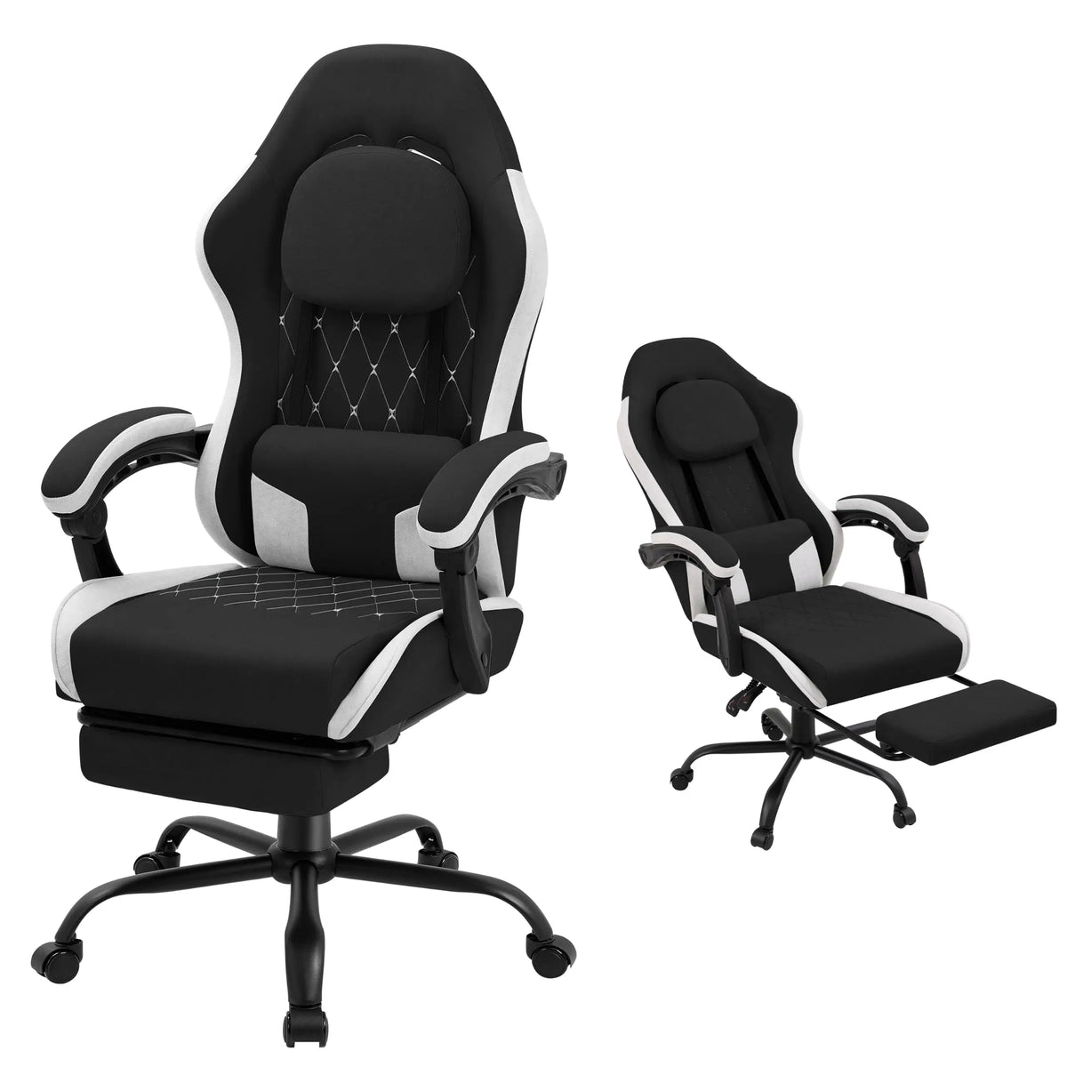 （Local US Inventory）Fabric Gaming Chair for Adults with Footrest and ket Spring Cushion Ergonomic Reclining Computer Chair Grey