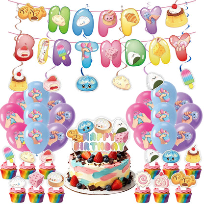Squishy Bao Bun Themed Birthday Party Decorations Set Tableware Paper Plates Cups Cute Squishy Gift Bags Balloon Banner Supplies