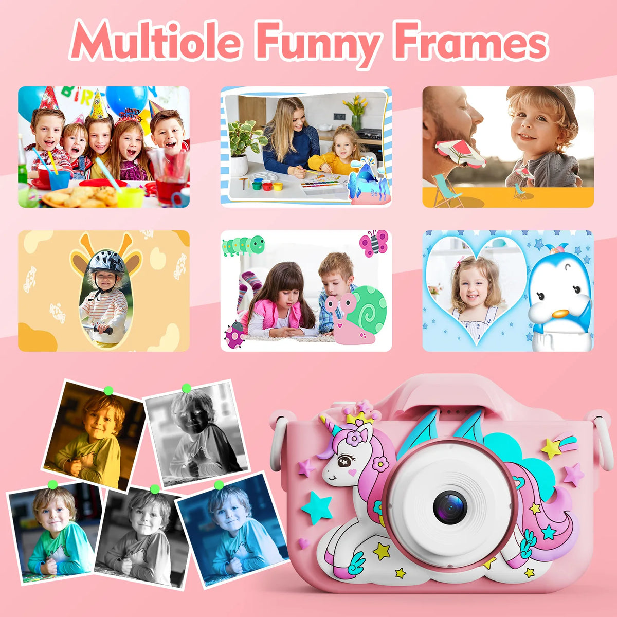 Kids Camera Girls Selfie Camera 1080HD Video Photography Digital Camera for Kids with Silicone Case Toy Camera Birthday Gifts