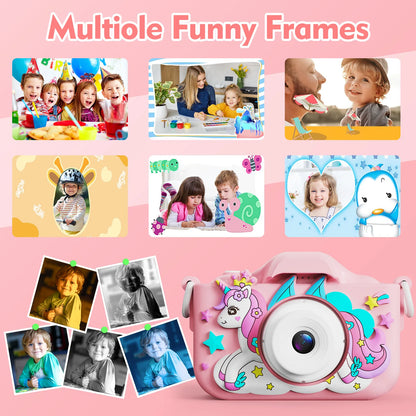 Kids Camera Girls Selfie Camera 1080HD Video Photography Digital Camera for Kids with Silicone Case Toy Camera Birthday Gifts