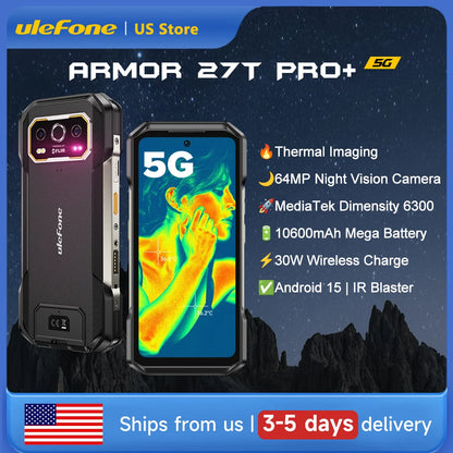 Ulefone Armor 27T Pro+ 5G THERMAL Rugged Phone 10600mAh 6.78" 120Hz Smartphone 50MP+64MP Night Camera 24GB+256GB NFC Android 15