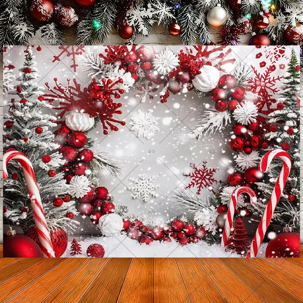 Winter Christmas Candy Vine Arch Theme Banner Background, Children's Birthday Party, Home Decoration Photography Backdrop Cloth