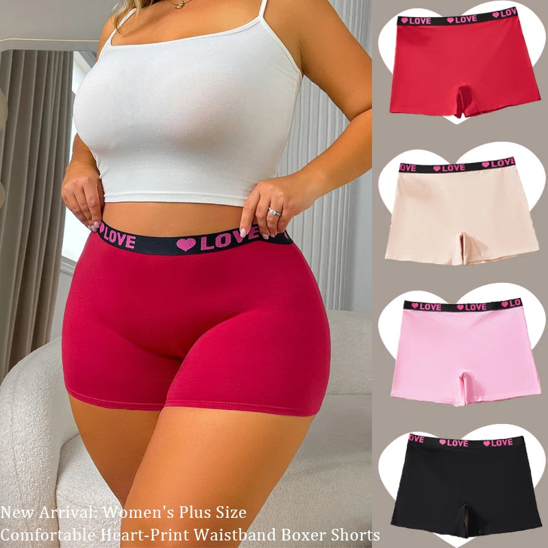 1PC FARDLY New Arrival Women's Plus Size Comfortable Heart-Print Waistband Boxer Briefs Women's Underwear Cotton High Stretch