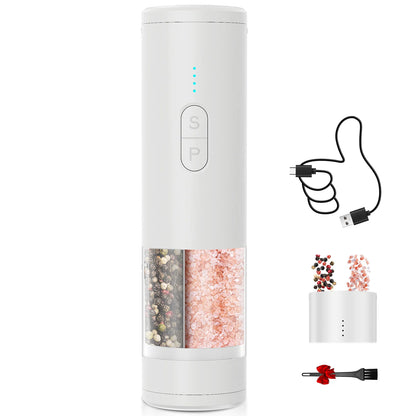 Rechargeable Electric Salt and Pepper Grinder with LED Light, Adjustable Coarseness, Designed for One-Handed Kitchen Cooking