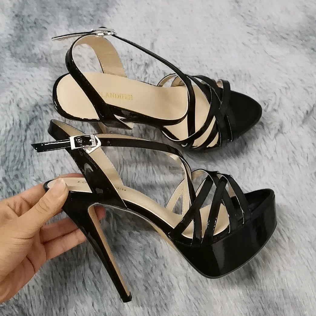 LOSLANDIFEN 2026 NEW 14CM Platform High Heels Sandals Sexy Ankle Strap Open Toe Gladiator Party Dress Women Shoes Plus Size 44
