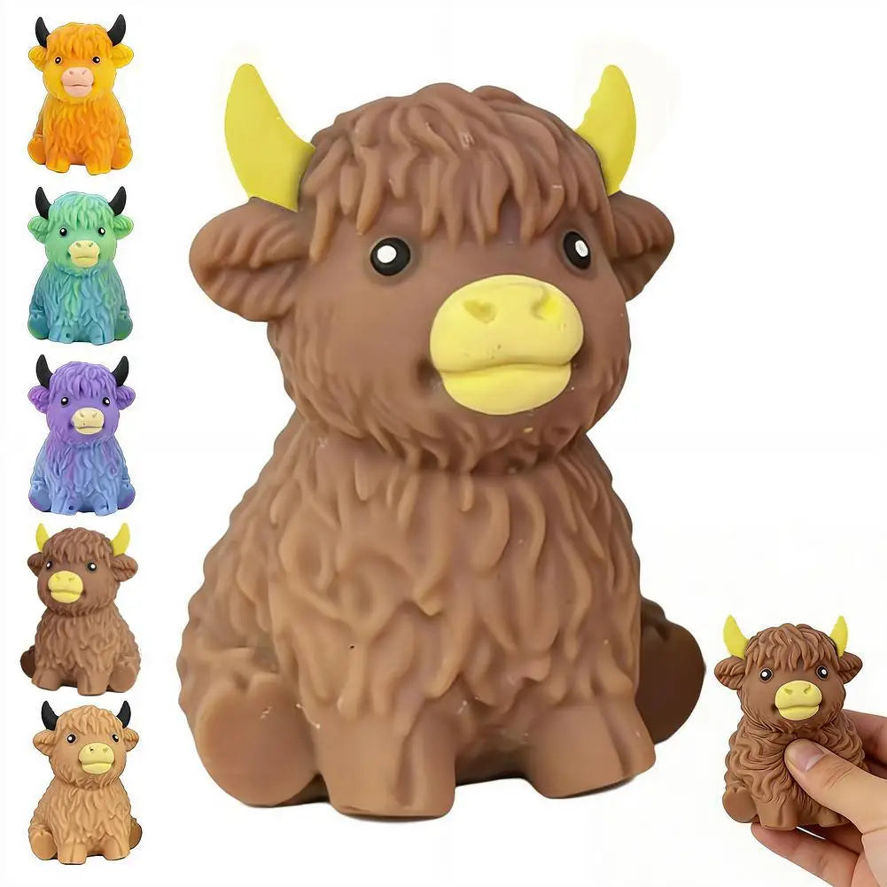 Highland Cow Squishy Toy Slow Rising Stress Relief Fidget Ball Cute Stuffed Animal Squeeze Toy for Kids Adults Birthday Gift