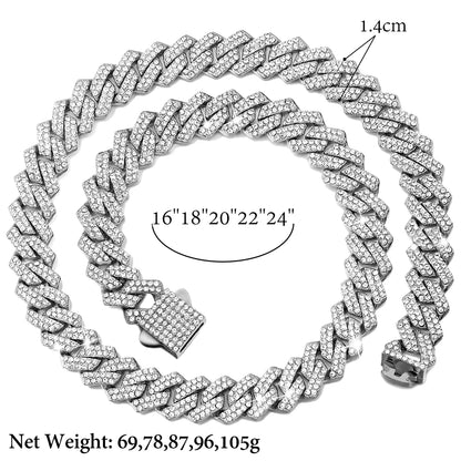 Iced Out Cuban Link Chain 14MM Prong Rhombus Diamond Cuban Chain Hip Hop Choker Necklaces Women Men Jewelry Wholesale