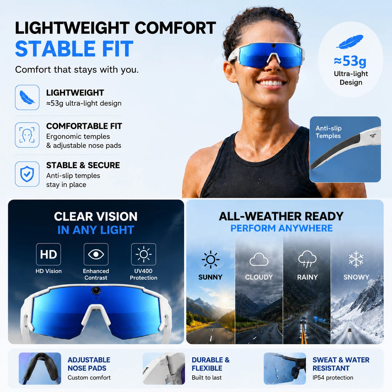 World Premiere 2026 New AI Camera Glasses 4K 60FPS HD Shooting Bluetooth Call Voice Assistant UV400 Sports Smart Glasses Cycling