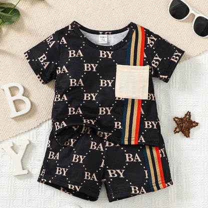 2PCS Summer Toddler Baby Boy Clothing Set T-shirt Letter Short Sleeve Top+Shorts Light Luxury Style for Baby boy 0-3 Years