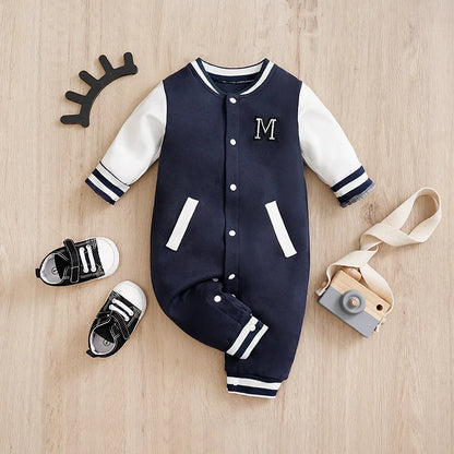 Jumpsuit Newborn Baby Baseball uniform Spring and Autumn 0-18 months Boys Cotton Baby Onesie Clothes Romper Embroidery Preschool