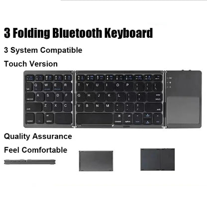 Wireless Tri-Fold Bluetooth Keyboard with Touchpad | Foldable | 81 Keys | 35Hr Battery | Phone Tablet PC Mac