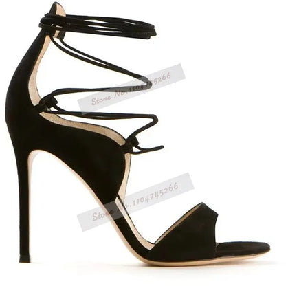 Ladies Sexy Black Gold Snakeskin Stiletto Heels Gladiator Sandals Lace-up Strappy Covered Heels Dress Pumps Python Printed Shoes