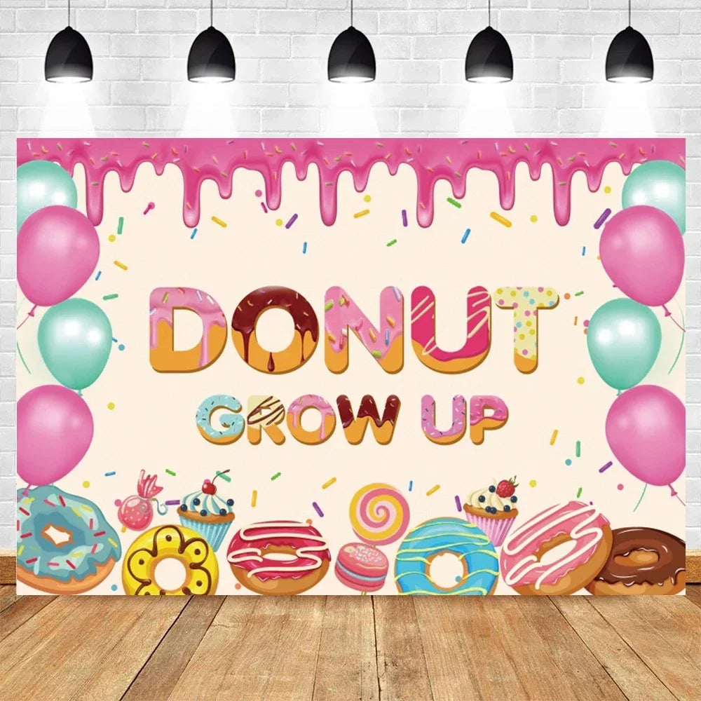 Donut Ice Cream Candy Photography Background 1st Birthday Party Decor Cake Table Banner Children Portrait Photo Studio Props