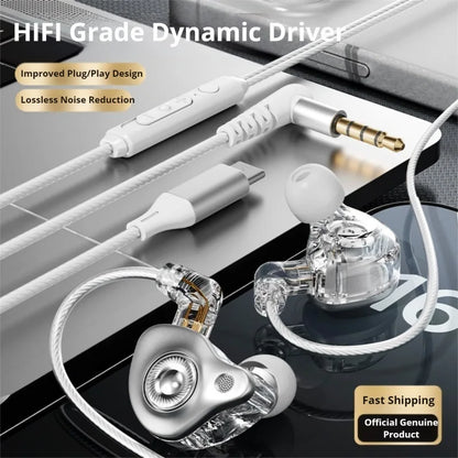 HIFI 3.5mm&Type-C Wired Headphones 9D Surround Deep Bass Stereo Headset Sport Earphone Detachable Cable ENC Noise Reduction