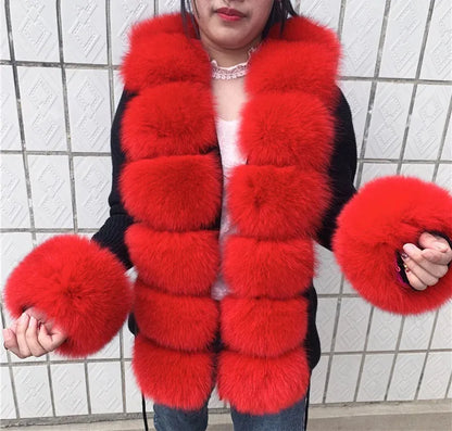 Women's Real Fox Fur Cardigan Jacket Spring and Autumn with Knitted Sweaters and Real Fox Fur Collar Women Raccoon Fur Cardigan