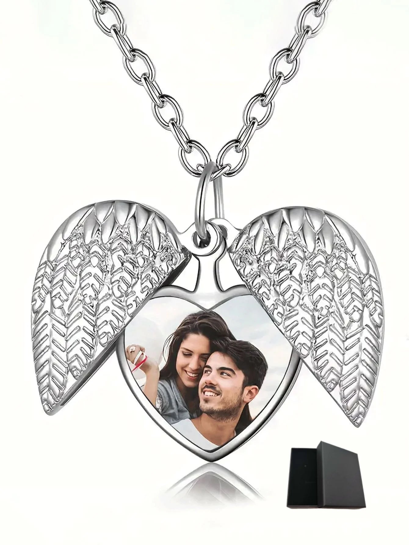 Custom photo pendant commemorative necklace, personalised heart-shaped photo angel wing pendant necklace, personalised gift