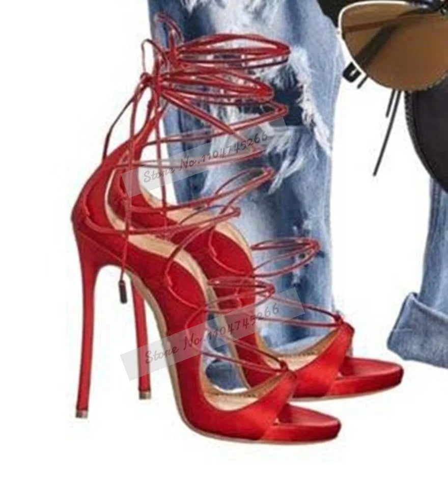 Ladies Sexy Black Gold Snakeskin Stiletto Heels Gladiator Sandals Lace-up Strappy Covered Heels Dress Pumps Python Printed Shoes