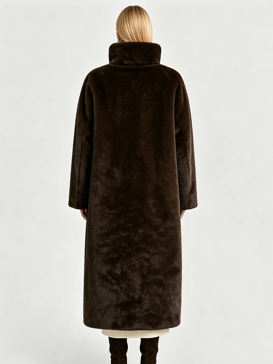 Women Open Front Faux Fur Long Coat Loose  Sleeve Plush Warm Winter Elegant Streetwear Ladies  Outerwear Jacket
