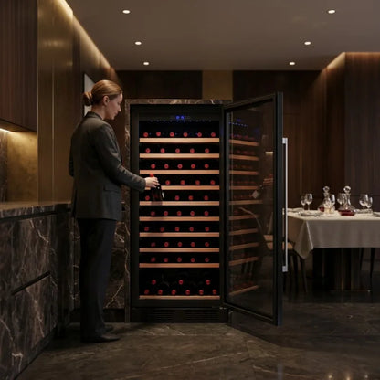 Airo ODM JG110A Electric Compact Single-Zone Stainless Steel Countertop Wine Cooler LED Display 3.0 Cu Ft Adjustable Thermostat
