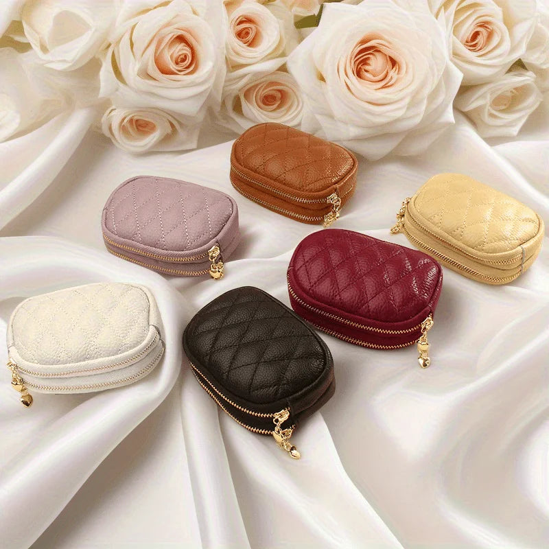 New PU leather rhombus small wallet mini coin change bag double zipper storage change bag