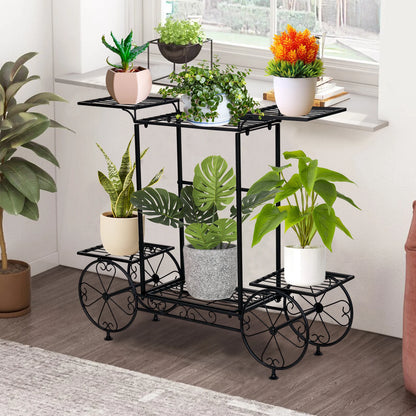 Garden Cart Stand Flower Pot Holder Display Rack Home Plant Stand - Multi-Functional Garden Storage Organizer
