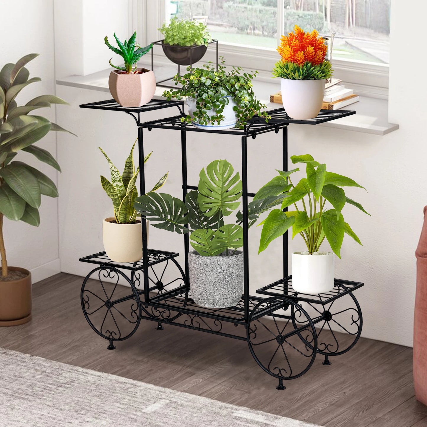 Garden Cart Stand Flower Pot Holder Display Rack Home Plant Stand - Multi-Functional Garden Storage Organizer