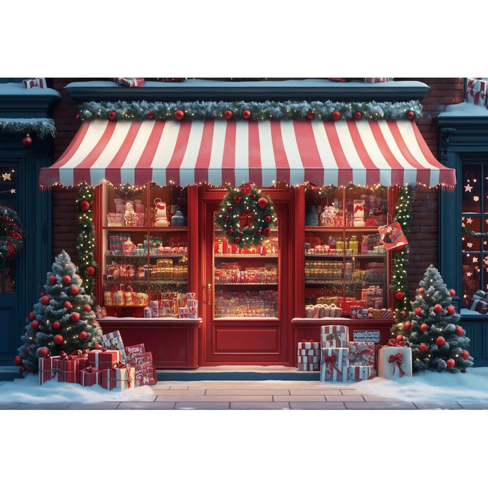 Christmas Candy Toy Store Christmas Tree Gift Theme Banner Background, Birthday Party Decoration Photography Background Cloth