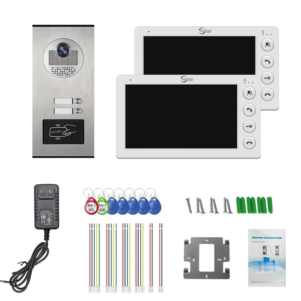 ANJIELO SMART 2/3/4 Unit Multi Apartments Intercom Video Doorbell with RFID Card Unlock 7inch 4Wired Video Door Phone System