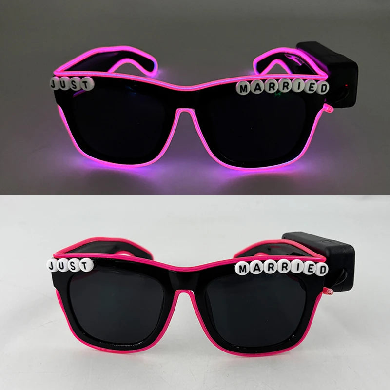 Wireless Luminous Just Married Glasses Glow in the Dark Glasses LED Light Up Glasses for Wedding Bride to Be Party Props