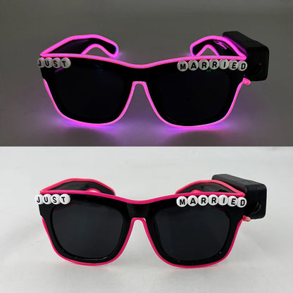 Wireless Luminous Just Married Glasses Glow in the Dark Glasses LED Light Up Glasses for Wedding Bride to Be Party Props
