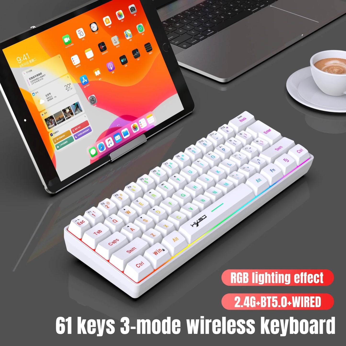 Wireless keyboard mouse combo Bluetooth key board  60% kit 2.4Ghz computer white Gamer keyboards Mice combos set teclado pc