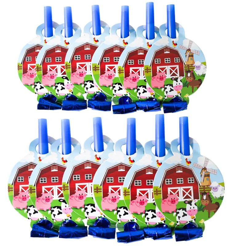 6PCS Farm Animals Birthday Blowout Whistle Blow Roll Noise Makers Wedding Party Birthday Party Favors Gifts Cheer Props Supplies