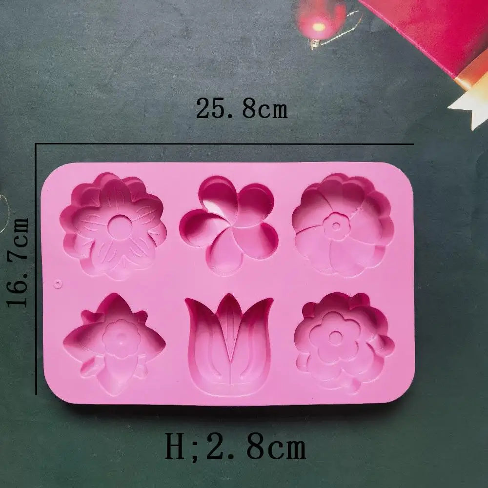 6 Cavity 6 Type Flower-shaped Of Tulip Silicone Mold Suitable For Soap Candle Hand Making DIY Cake Chocolate Dessert Baking Mold