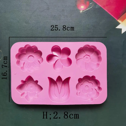 6 Cavity 6 Type Flower-shaped Of Tulip Silicone Mold Suitable For Soap Candle Hand Making DIY Cake Chocolate Dessert Baking Mold