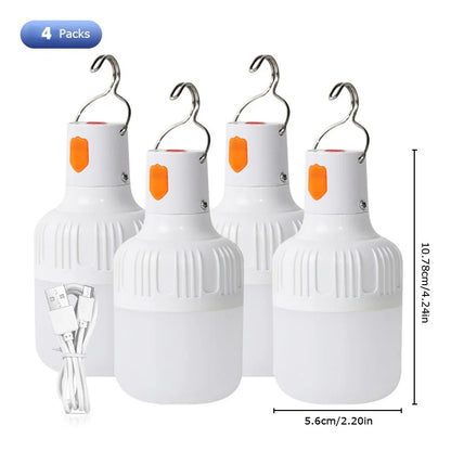 2pcs Rechargeable LED Indoor Outdoor Emergency Hookup Portable Lights with Battery Flashing Lights Barbecue Tent Camping Lights