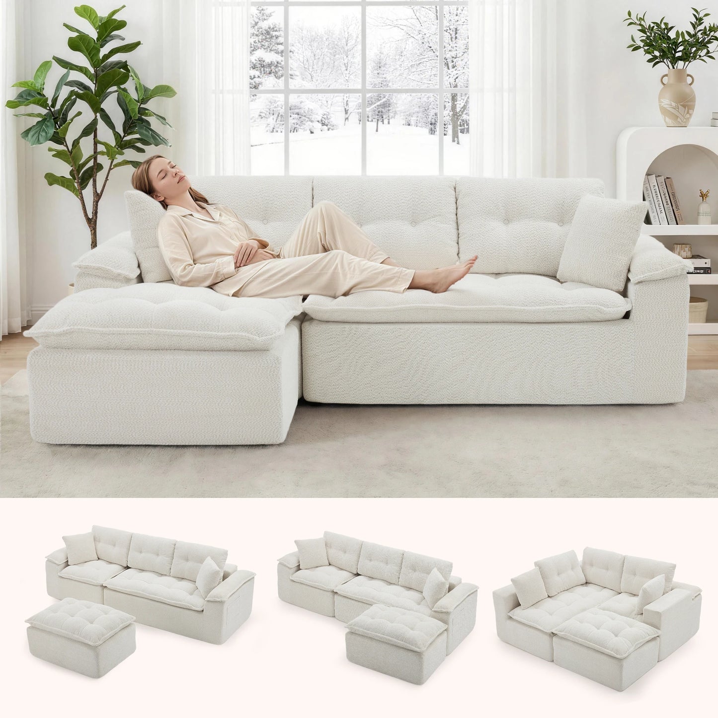 Korser 110" Modern L Shape Boneless Cloud Sectional Sofa, Chenille Deep Seat Modular Couch with Ottoman, No Assembly Needed for Living Room