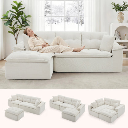 Korser 110" Modern L Shape Boneless Cloud Sectional Sofa, Chenille Deep Seat Modular Couch with Ottoman, No Assembly Needed for Living Room