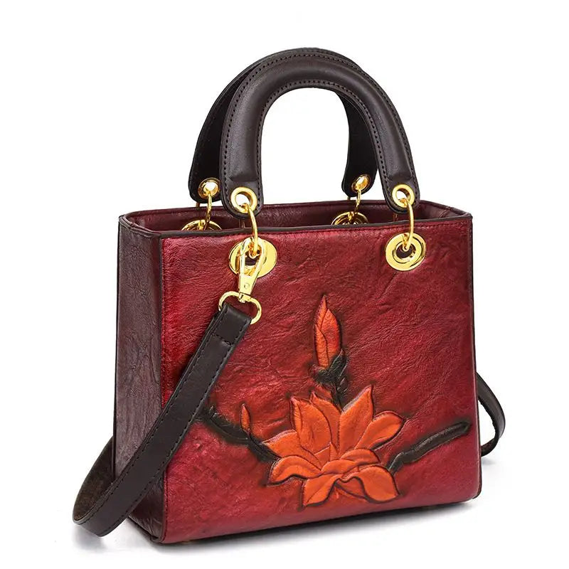 2026 New Handbag Trendy Hand-held Bag Floral Embossed Design Slanted Single-shoulder Crossbody Retro Ethnic Bags Women Package