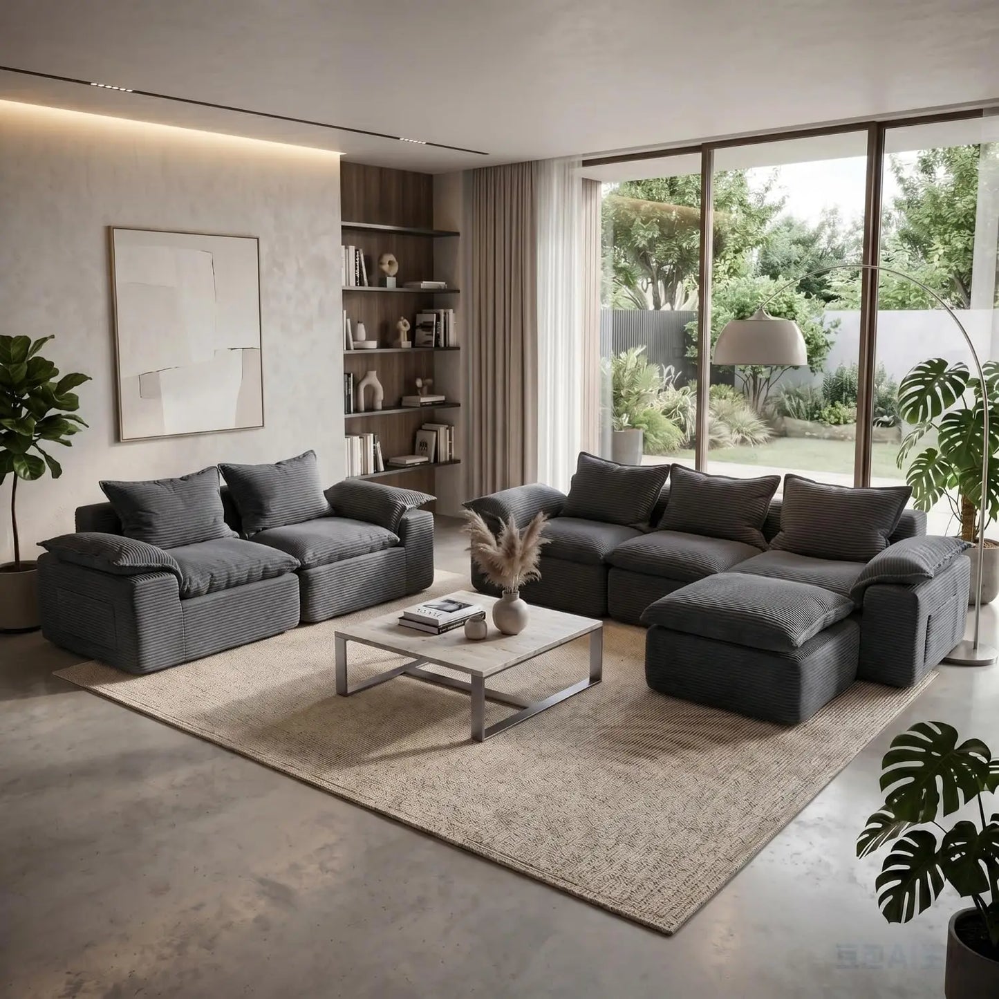 2Pcs Cloud Sectional Couch Sets, Convertible Modular Sofa. Grey | Boneless Couch, Deep Seat, Widened Armrests,, Customized