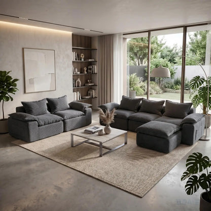 2Pcs Cloud Sectional Couch Sets, Convertible Modular Sofa. Grey | Boneless Couch, Deep Seat, Widened Armrests,, Customized