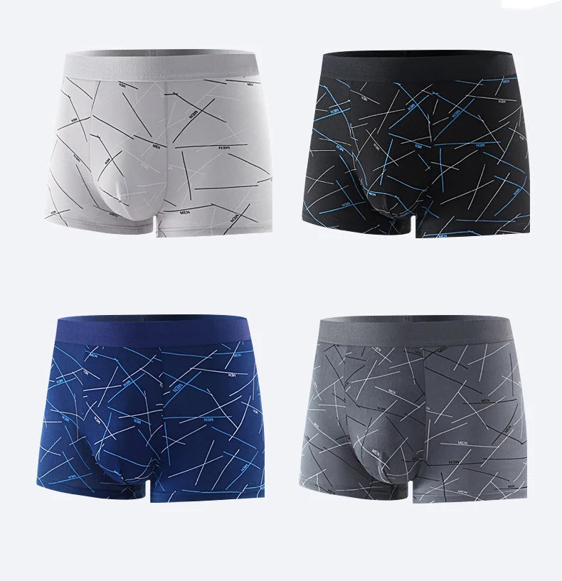 Plus Size 4PCS Men's Fashion Boxers Trendy Personality Skin-friendly Breathable Underwear Mid-waist Printed Boxer Briefs XL-4XL